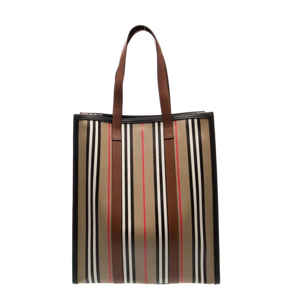 Burberry Beige and Red Striped Tote Bag
